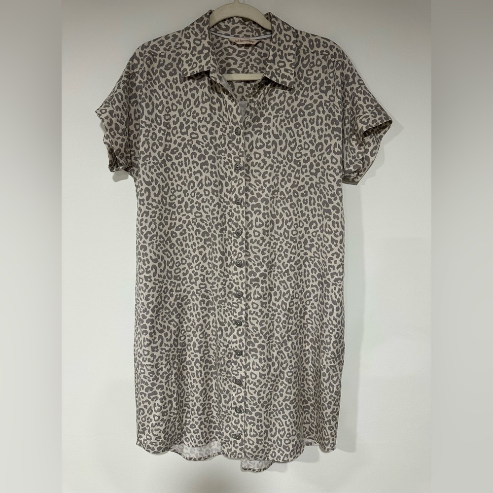 Soft Surroundings Leopard Print Button Front Short Sleeve Shirt Dress Small